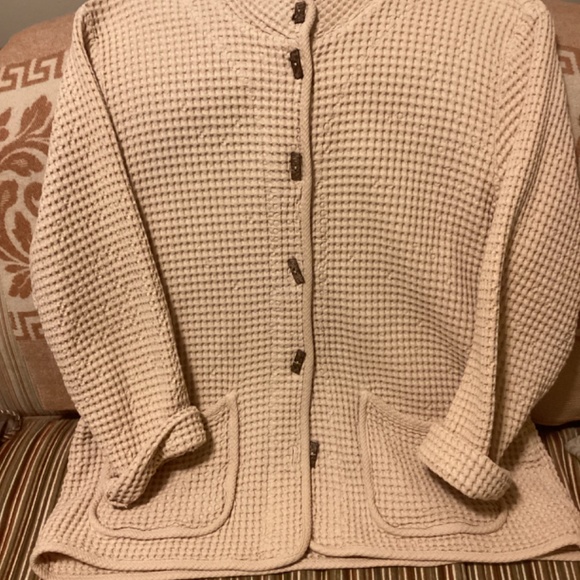 100% cotton waffle fabric jacket blazer large toggle buttons - pockets oatmeal - Picture 2 of 11